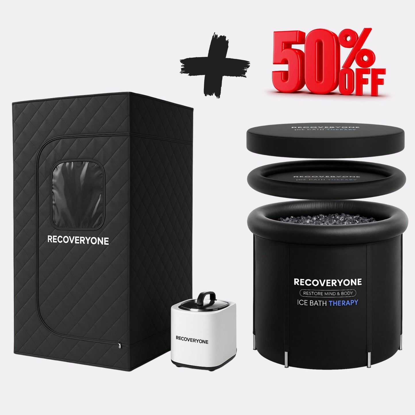 RECOVERYONE - Saună cu generator de aburi + Cadă cu gheață (50% reducere la Cada cu gheață)